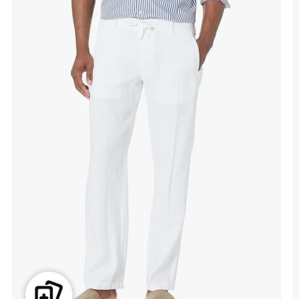 PERRY ELLIS white drawstring fly button men’s casual linen pants. Brand NEW